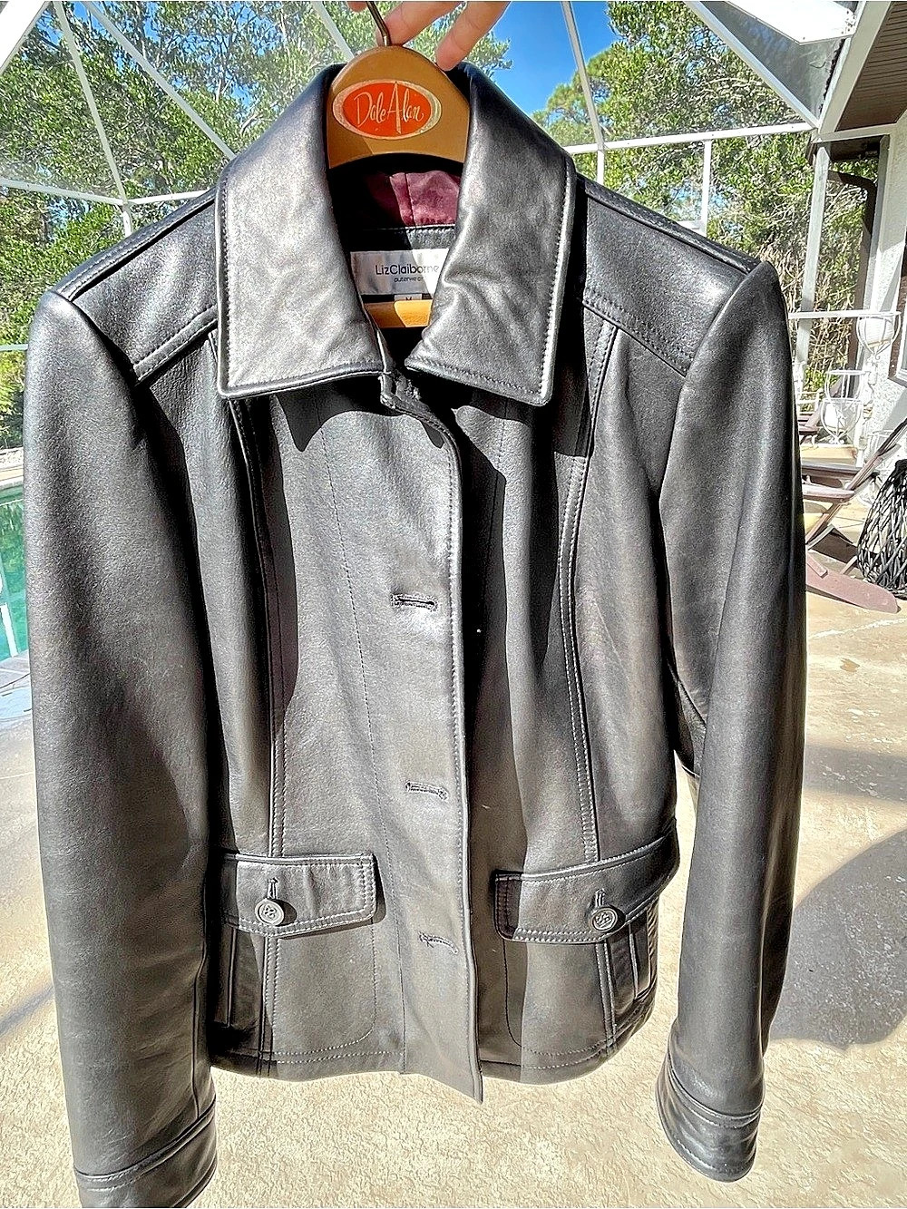 Liz Claiborne Black Genuine Leather Button Front Jacket — Women’s Medium - Picture 2 of 10